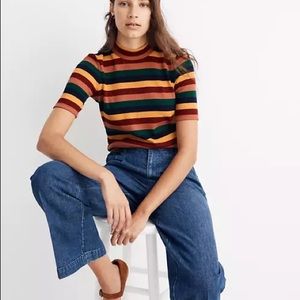 Madewell Ribbed Mockneck Top in Rainbow Stripe